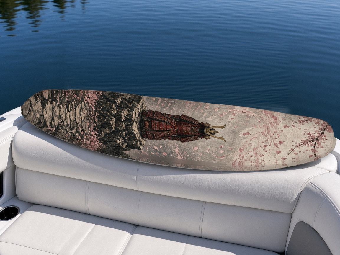 Armor Blossom Storm wakeboard, on the boat wrap, top side