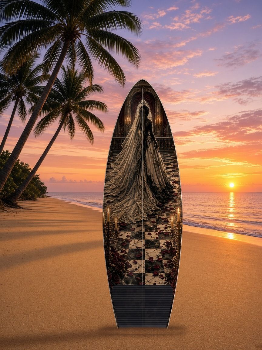 Ballroom Vampire Bride surfboard wrap, top side