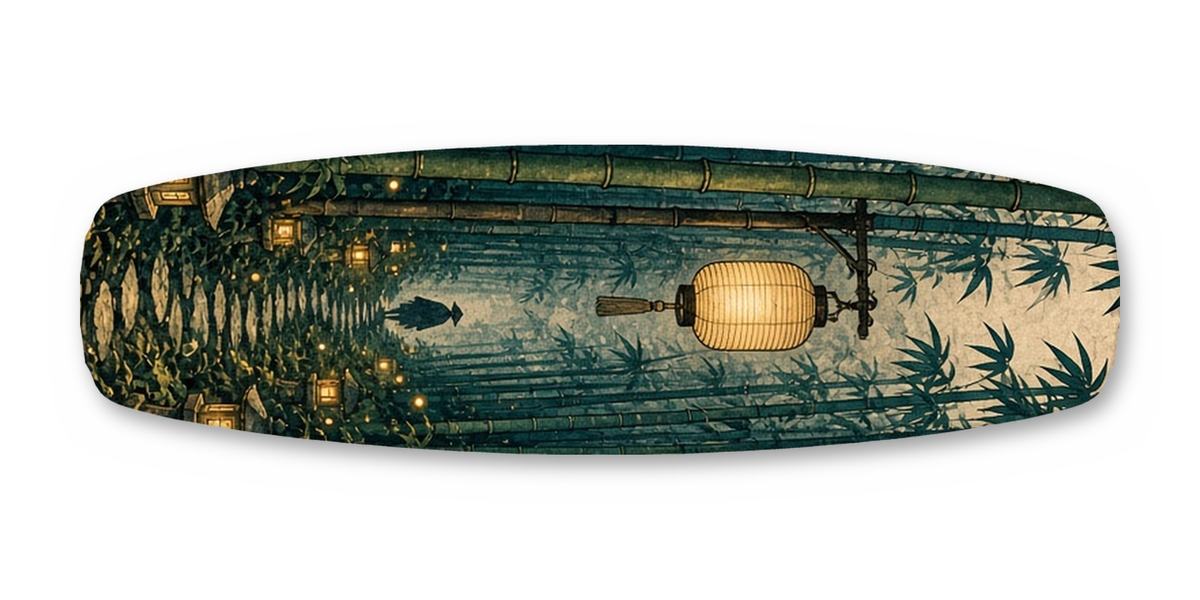 Bamboo Lantern Path wakeboard, studio shot wrap, top side