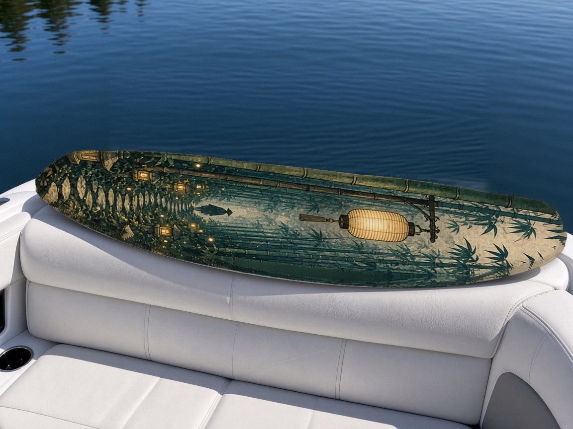 Bamboo Lantern Path wakeboard, on the boat wrap, top side