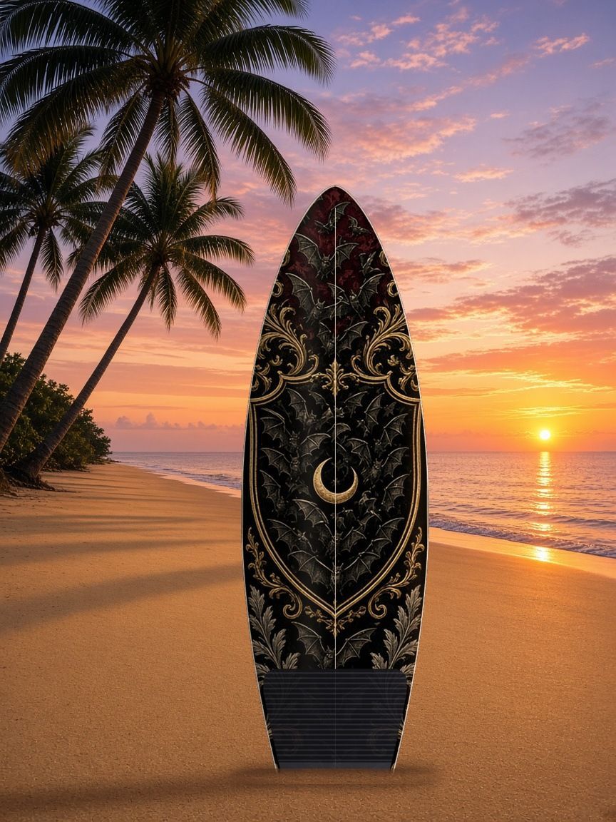Bat Swarm Crest surfboard wrap, top side