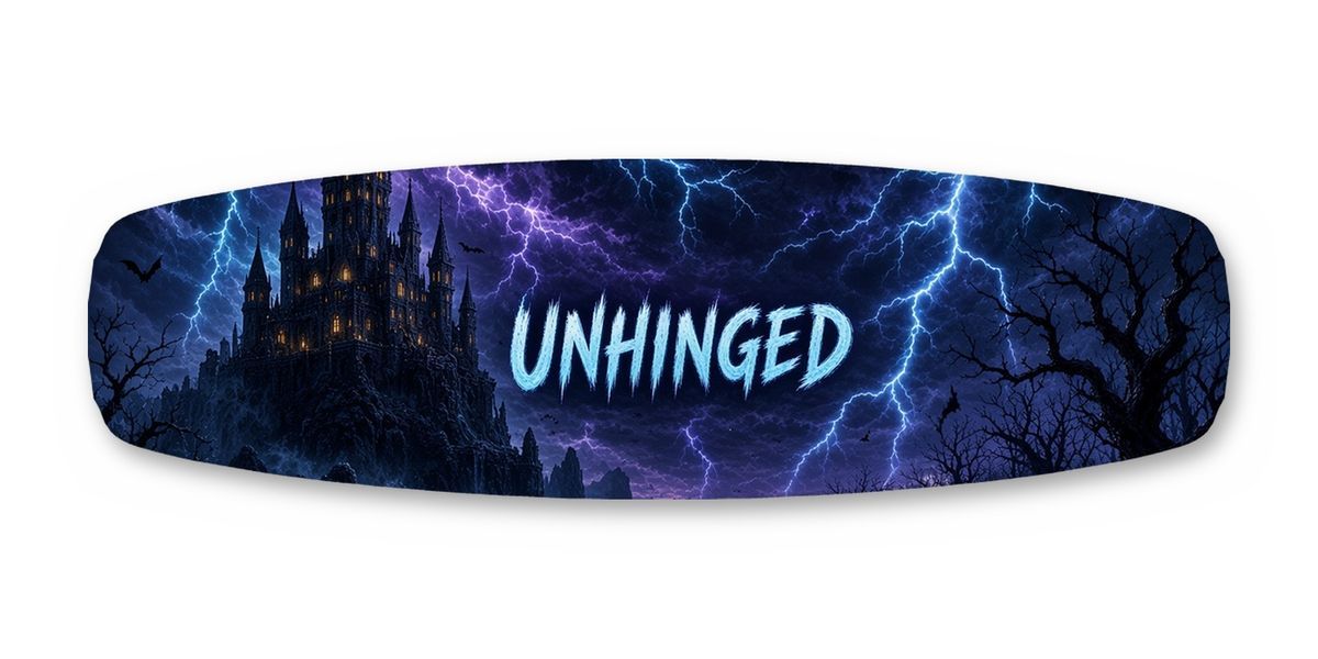 Castle Lightning Unhinged wakeboard, studio shot wrap, top side