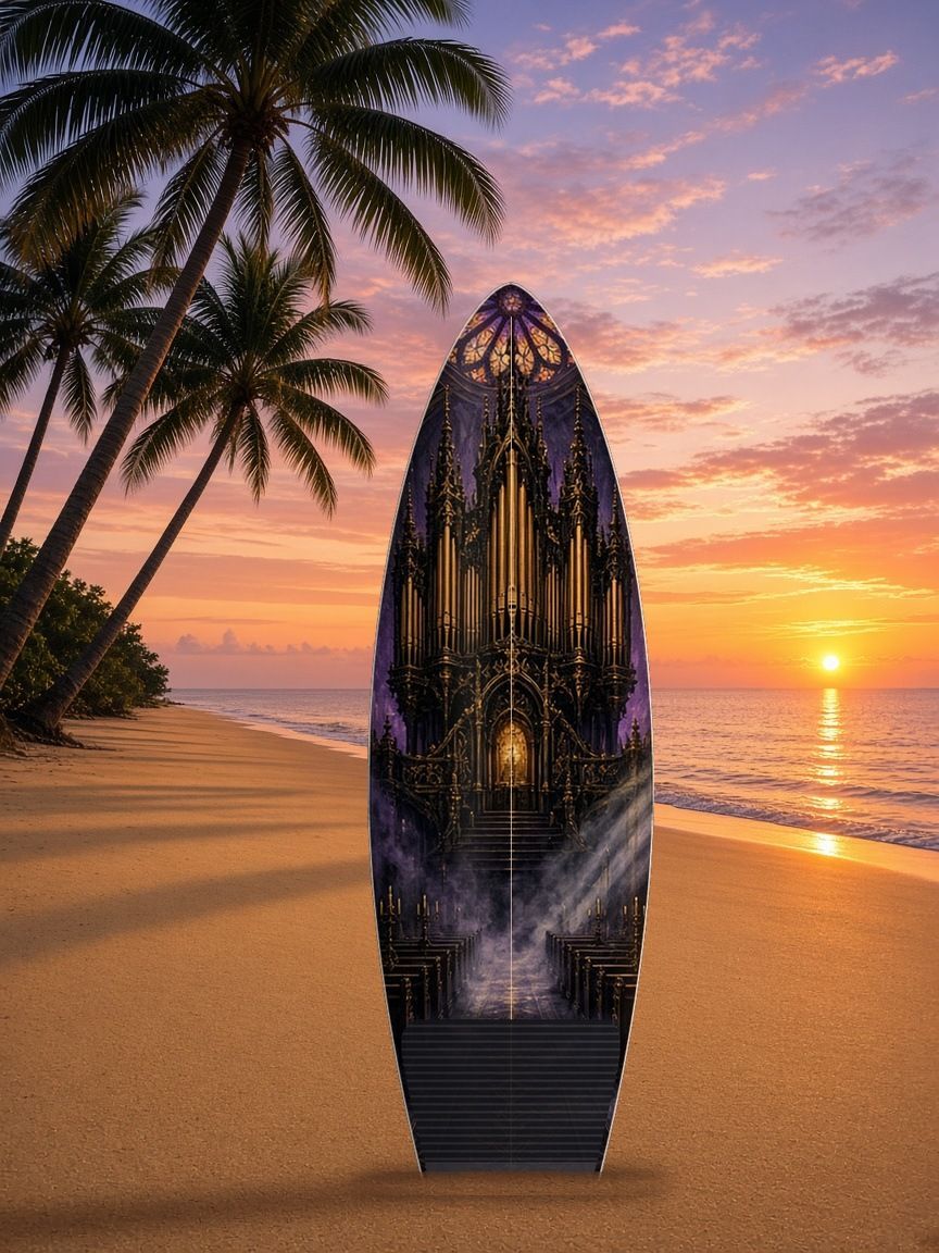Cathedral Pipe Organ surfboard wrap, top side