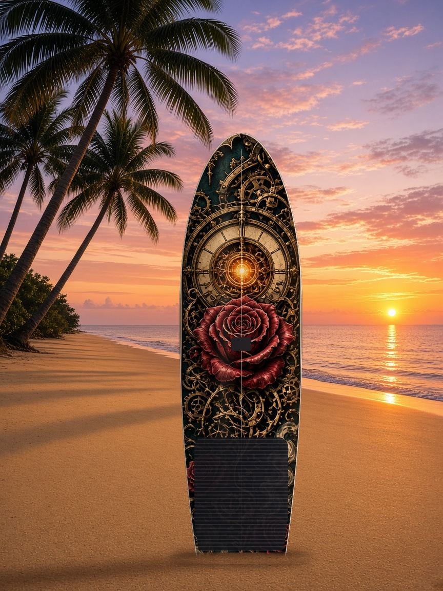 Clockwork Gear Rose paddleboard wrap, top side