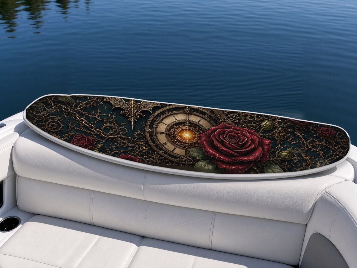 Clockwork Gear Rose wakeboard, on the boat wrap, top side