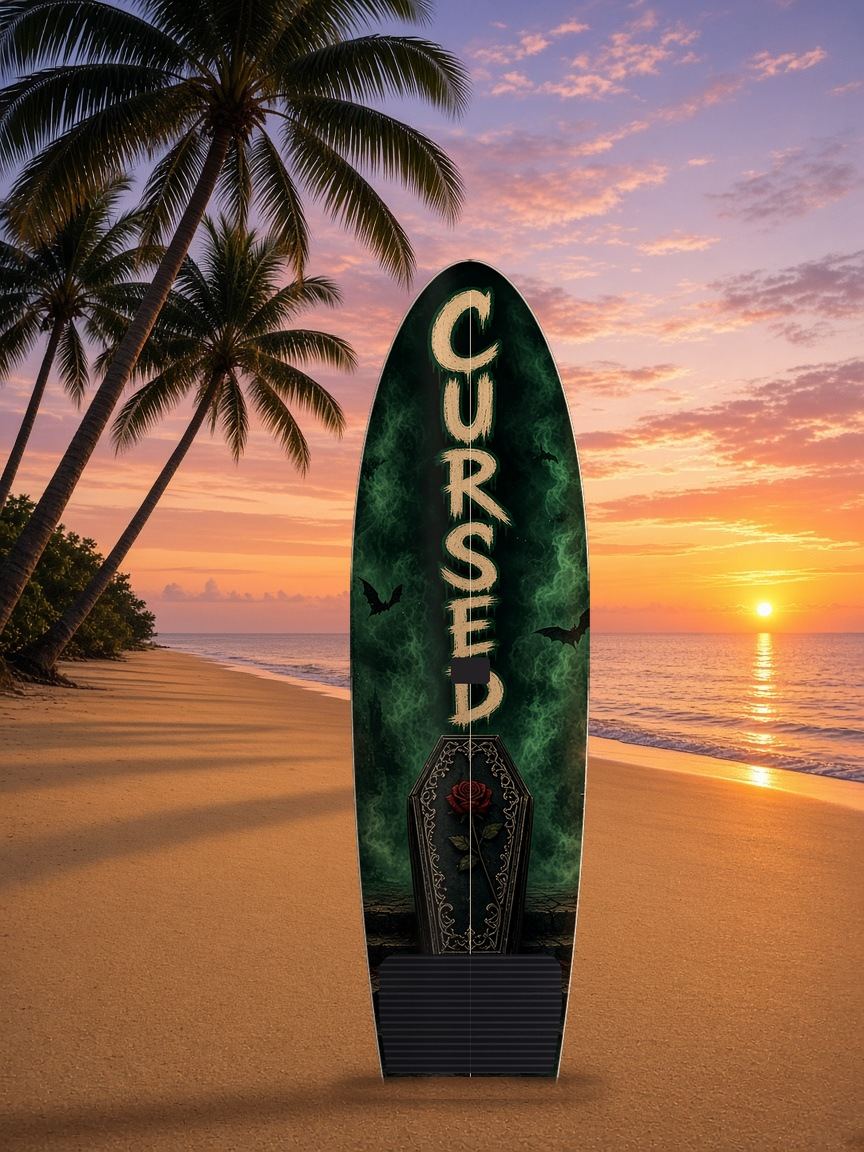 Crypt Coffin Cursed paddleboard wrap, top side
