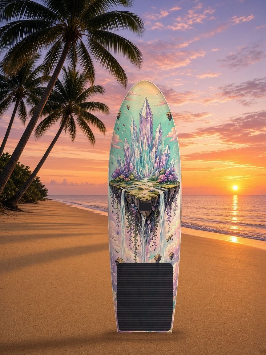 Crystal Citadel Waterfalls paddleboard wrap, top side