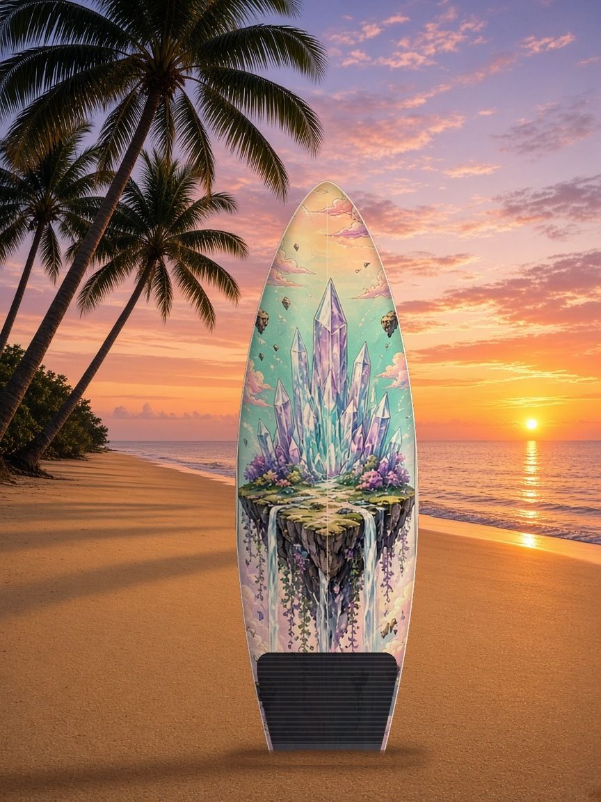 Crystal Citadel Waterfalls surfboard wrap, top side