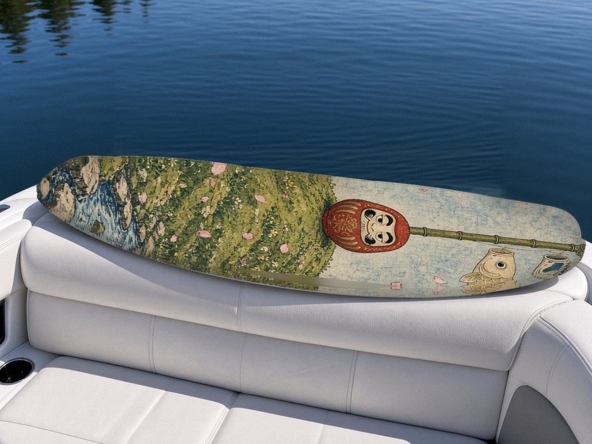 Daruma Koinobori Spring wakeboard, on the boat wrap, top side