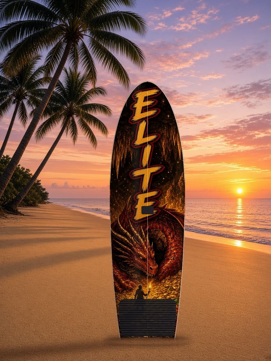 Dragon Hoard Knight Elite paddleboard wrap, top side