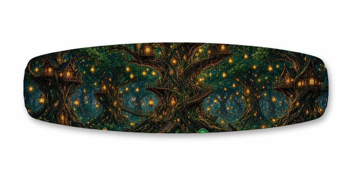 Elven Lantern Forest City wakeboard, studio shot wrap, top side