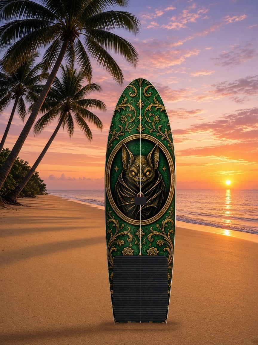 Fanged Bat Emblem paddleboard wrap, top side