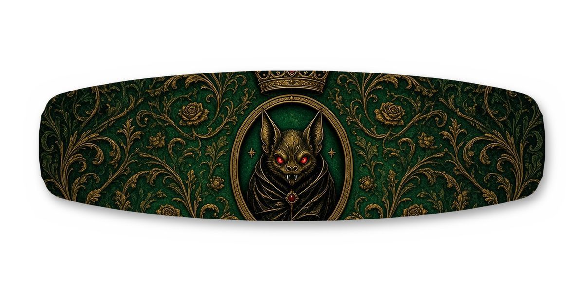 Fanged Bat Emblem wakeboard, studio shot wrap, top side