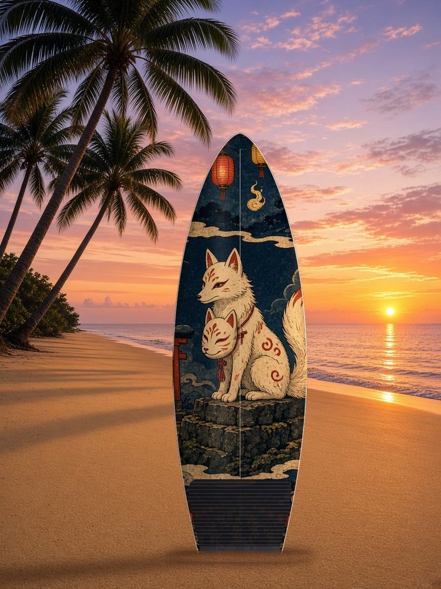 Fox Spirit Festival surfboard wrap, top side