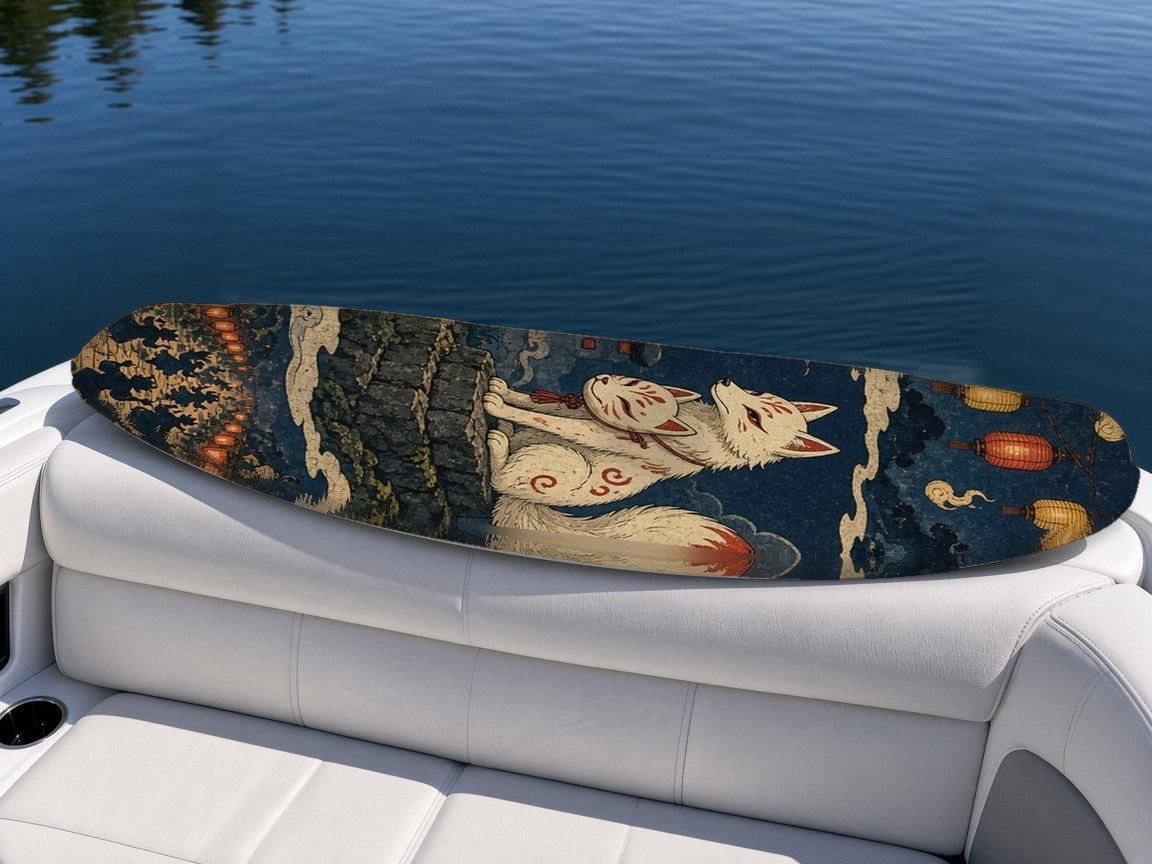 Fox Spirit Festival wakeboard, on the boat wrap, top side