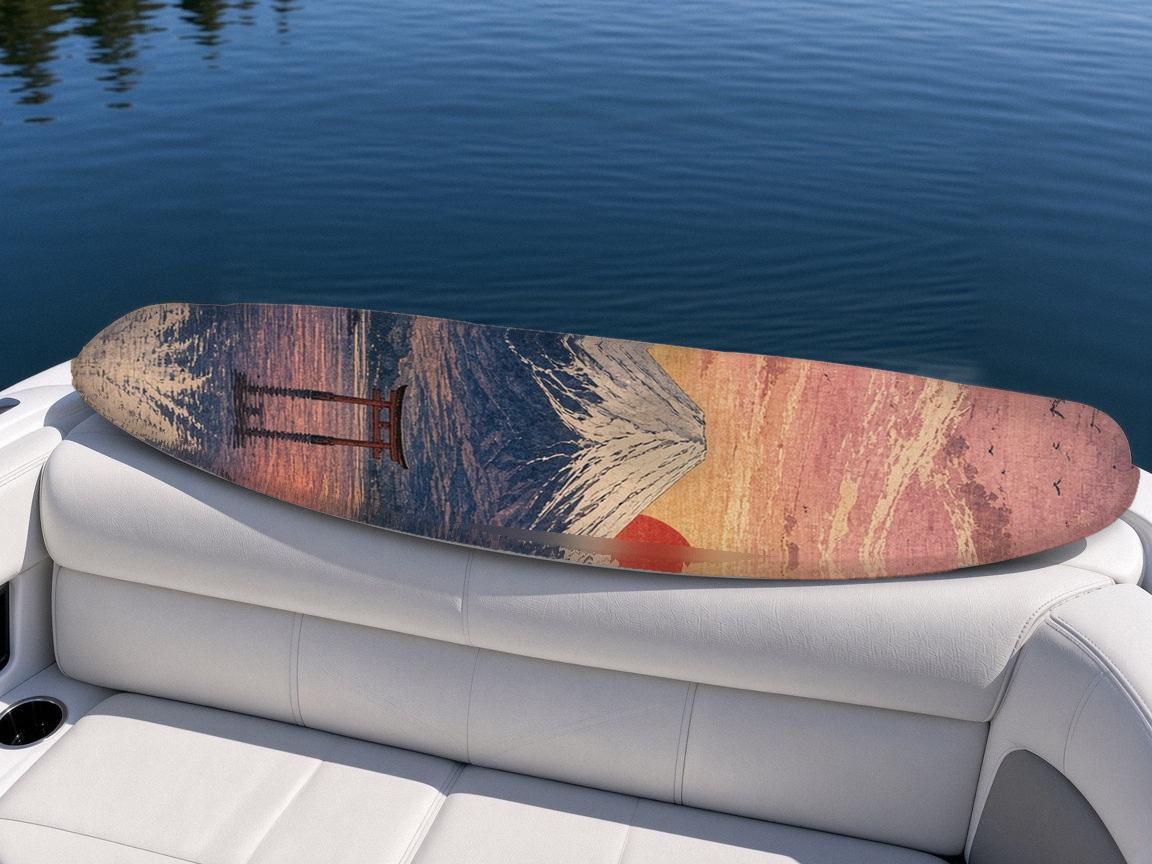 Fuji Sunrise Torii Lake wakeboard, on the boat wrap, top side