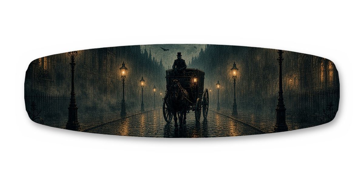 Gaslit Hansom Street wakeboard, studio shot wrap, top side