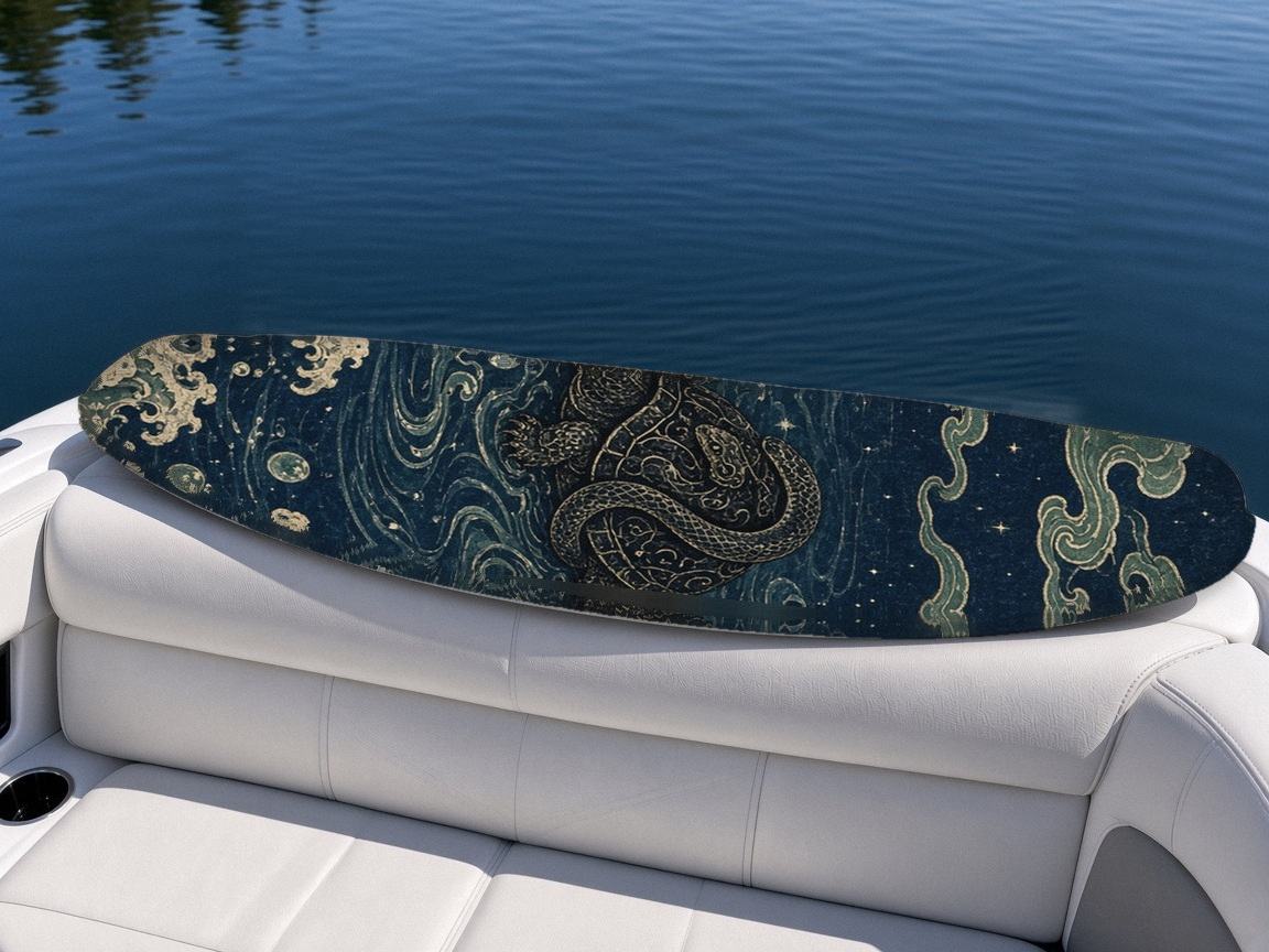 Genbu Moon Waves wakeboard, on the boat wrap, top side