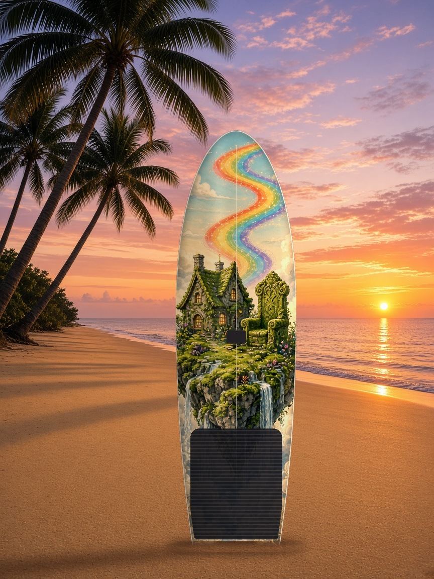 Giant Mossy Peak Rainbow Bridge paddleboard wrap, top side
