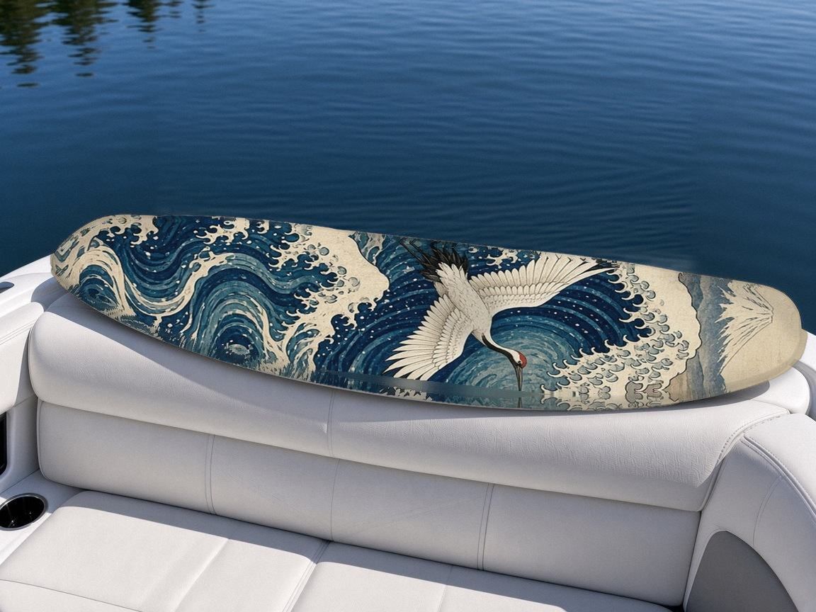 Great Wave Crane wakeboard, on the boat wrap, top side
