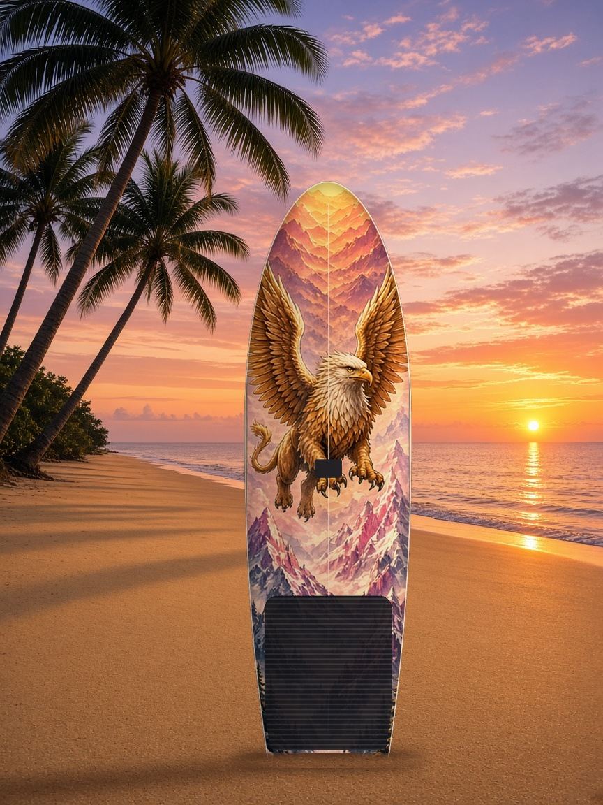 Griffin Sunrise Peaks paddleboard wrap, top side