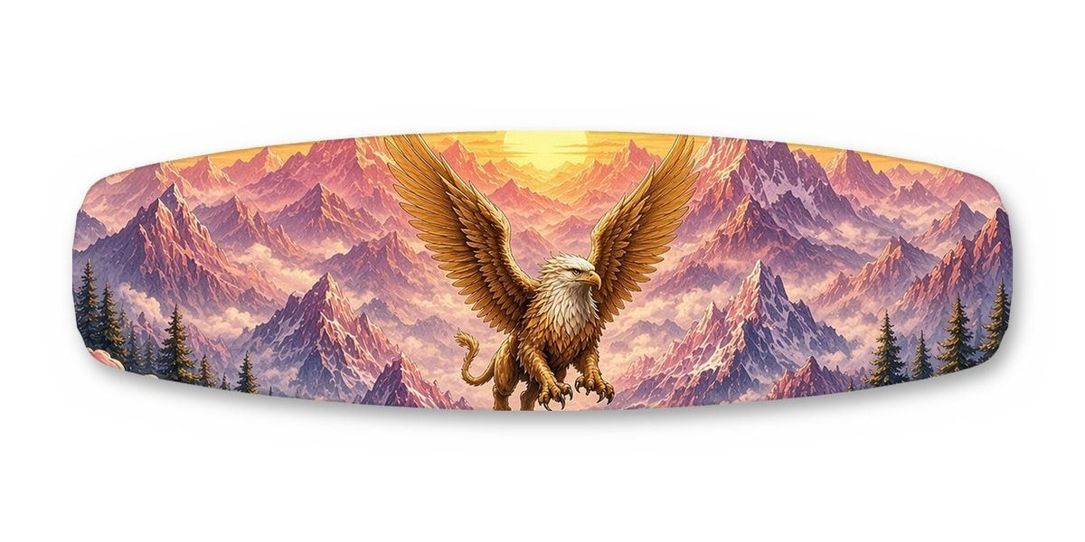 Griffin Sunrise Peaks wakeboard, studio shot wrap, top side