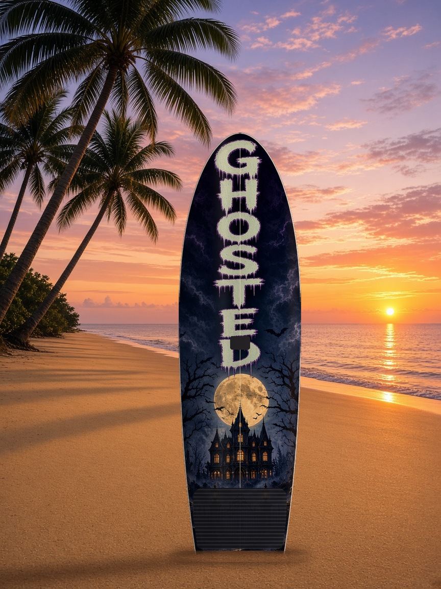 Haunted Manor Ghosted paddleboard wrap, top side