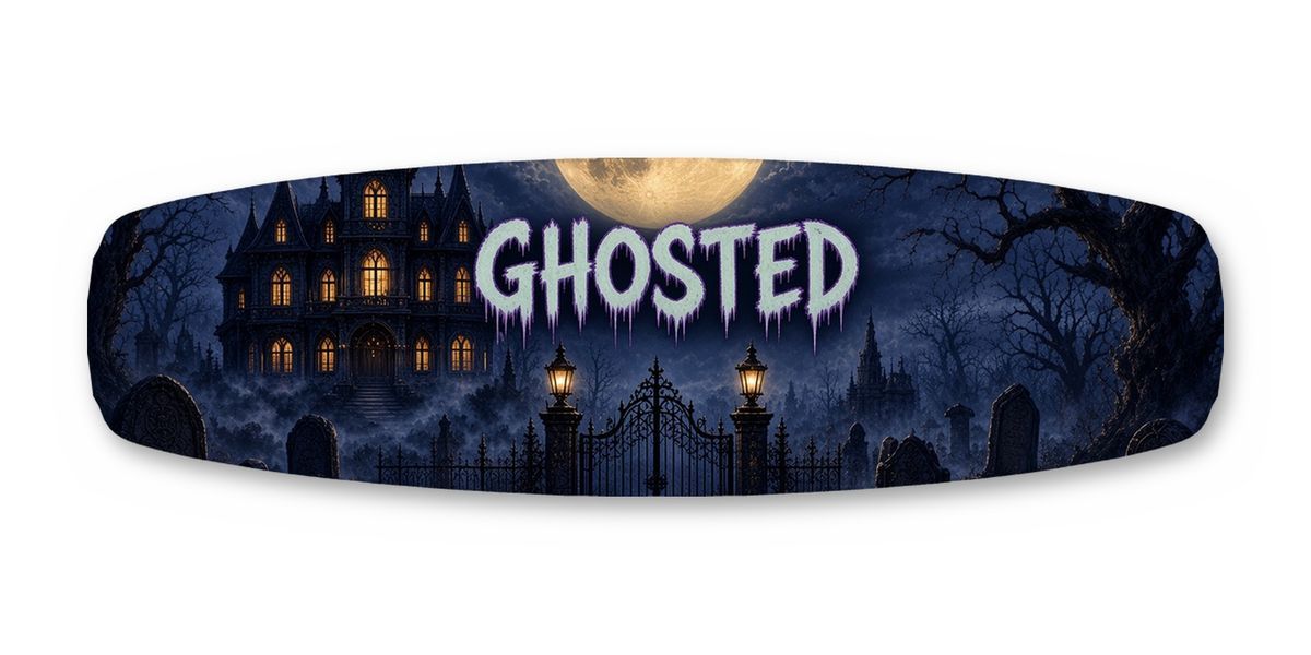 Haunted Manor Ghosted wakeboard, studio shot wrap, top side