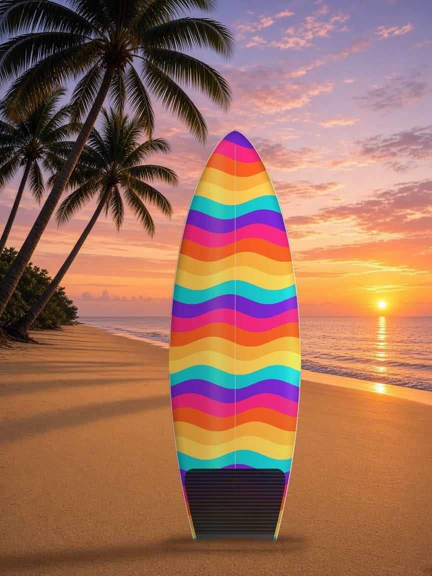 Heat Wave surfboard wrap, top side, Summer Water collection