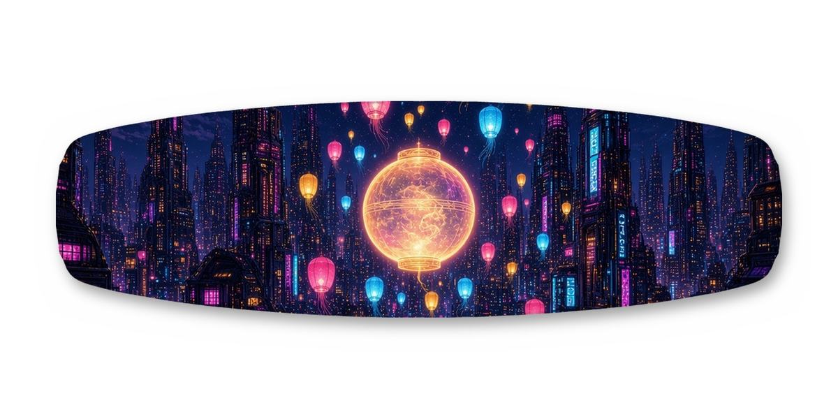 Hologram Lantern Festival wakeboard, studio shot wrap, top side
