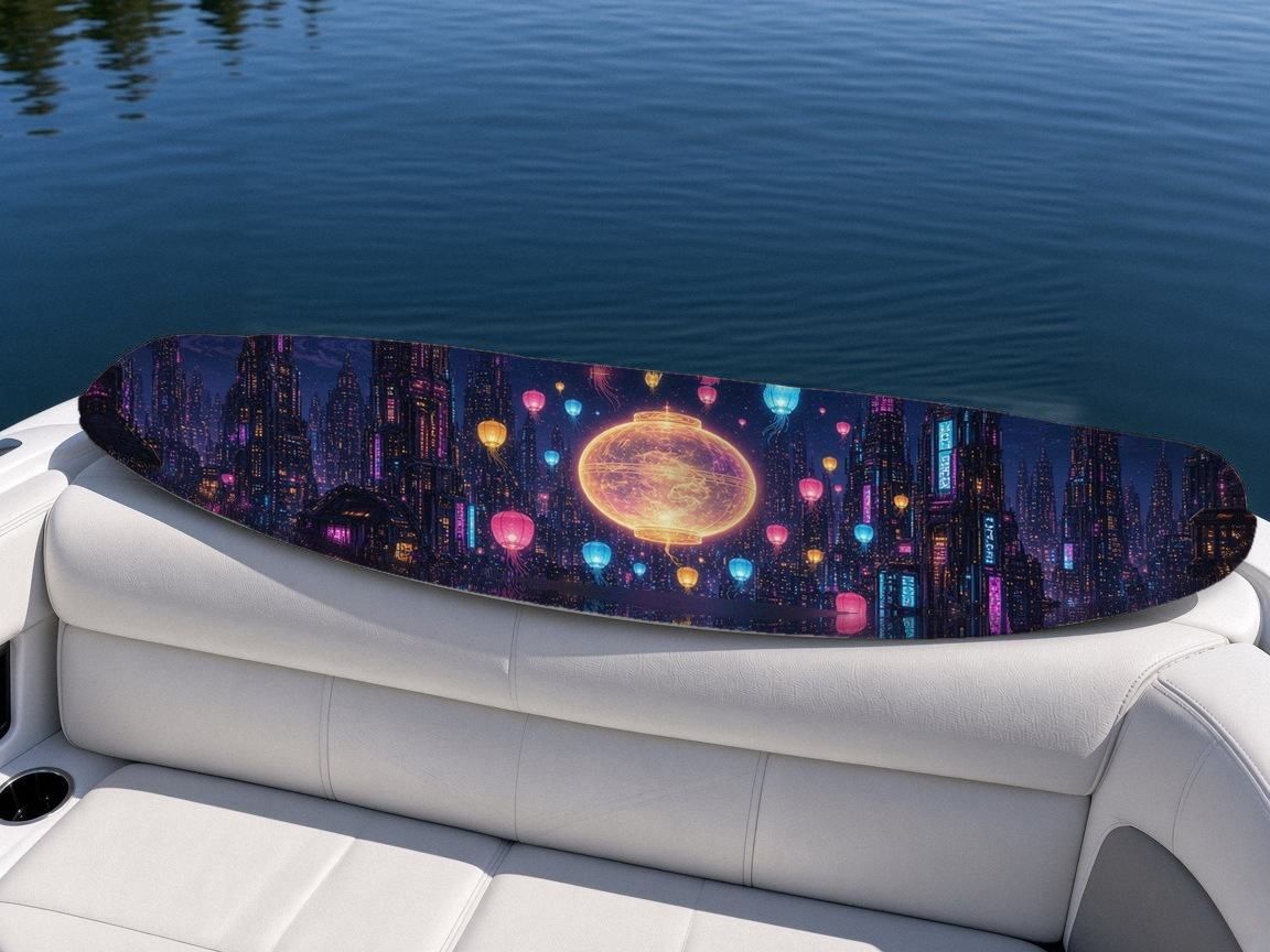 Hologram Lantern Festival wakeboard, on the boat wrap, top side