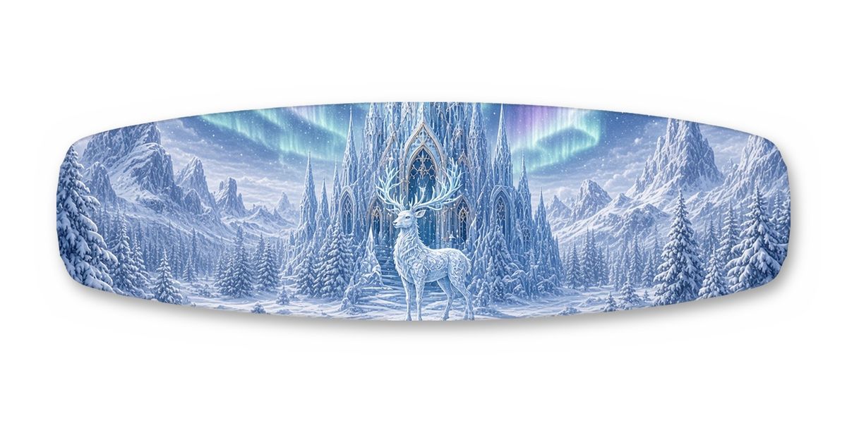 Ice Queen Palace Frost Stag wakeboard, studio shot wrap, top side