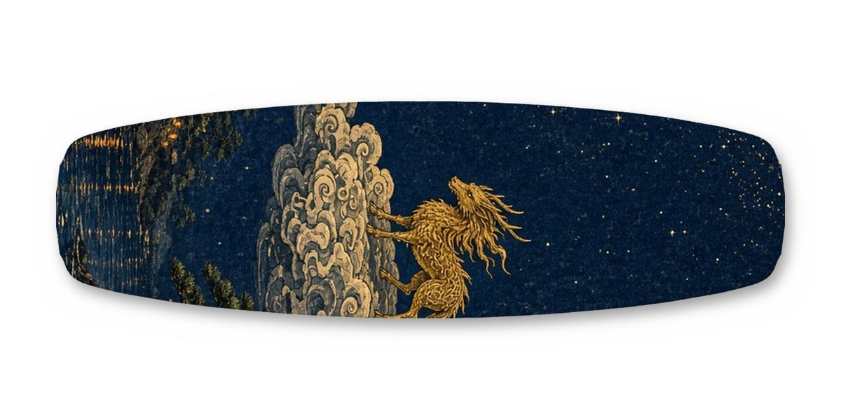 Kirin Lantern Moon wakeboard, studio shot wrap, top side