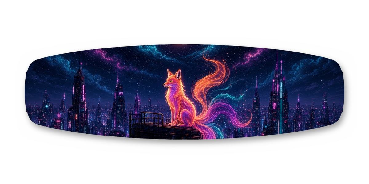 Kitsune Rooftop Moon wakeboard, studio shot wrap, top side