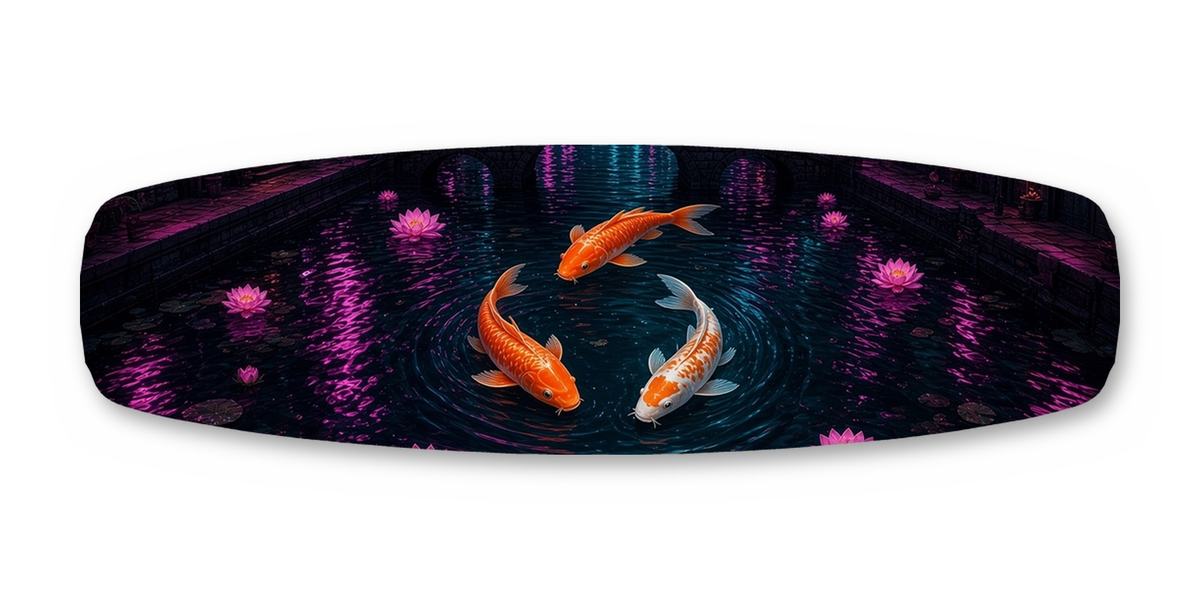 Koi Canal Lotus wakeboard, studio shot wrap, top side