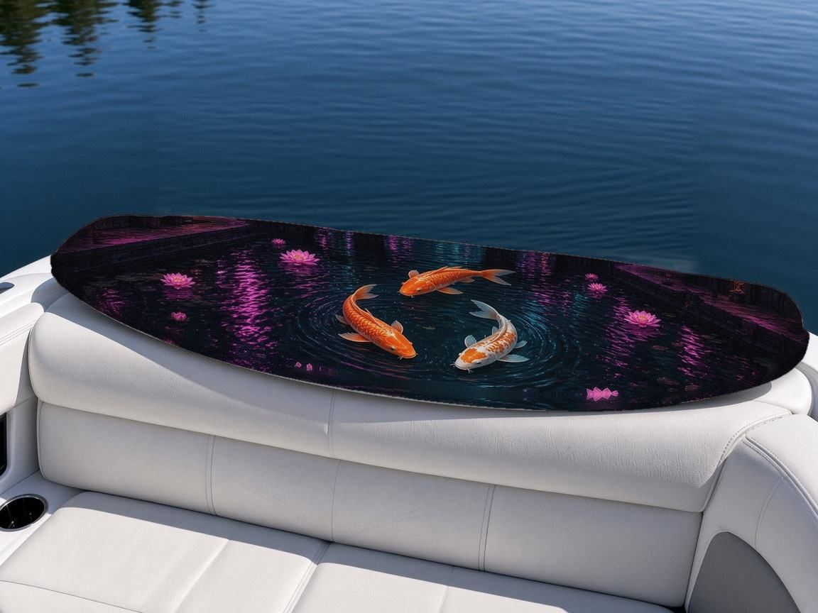 Koi Canal Lotus wakeboard, on the boat wrap, top side
