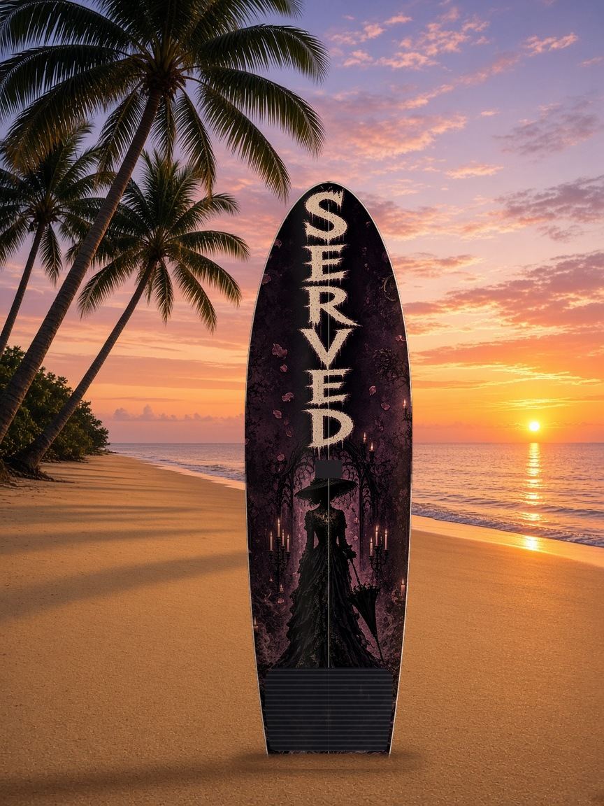 Lady In Black Served paddleboard wrap, top side