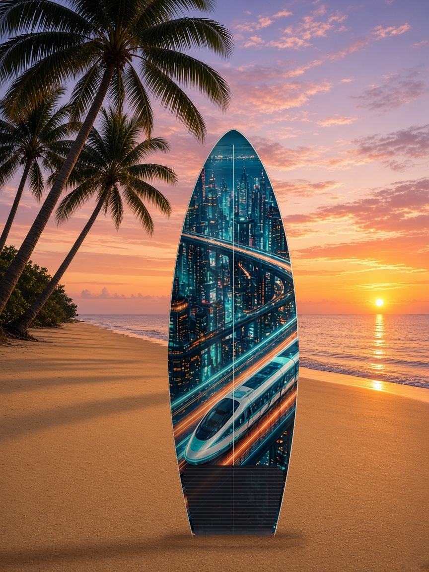 Maglev Night Run surfboard wrap, top side