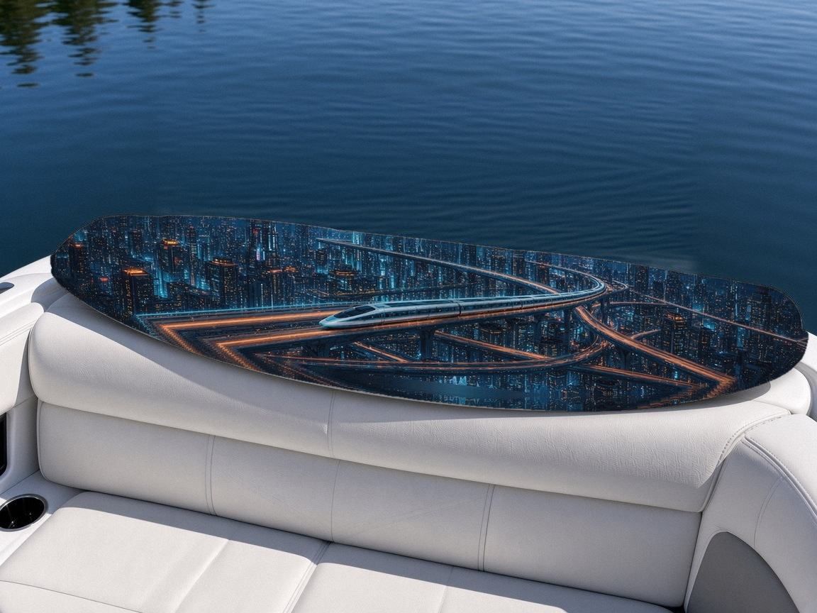 Maglev Night Run wakeboard, on the boat wrap, top side