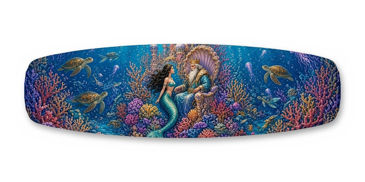 Mermaid Sea King Coral Kingdom wakeboard, studio shot wrap, top side
