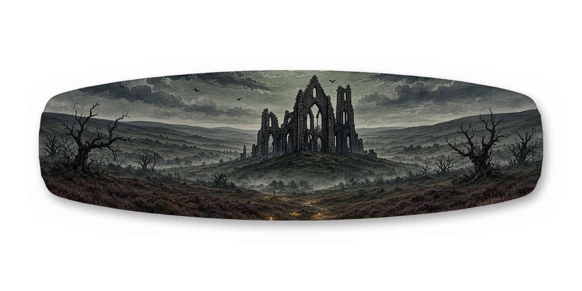 Moor Ruined Abbey wakeboard, studio shot wrap, top side