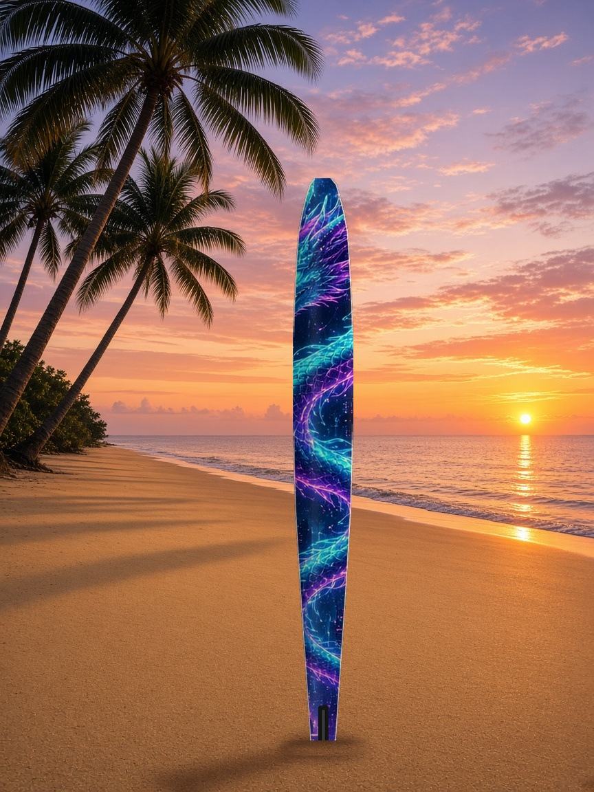Neon Dragon Coil slalom ski, top side
