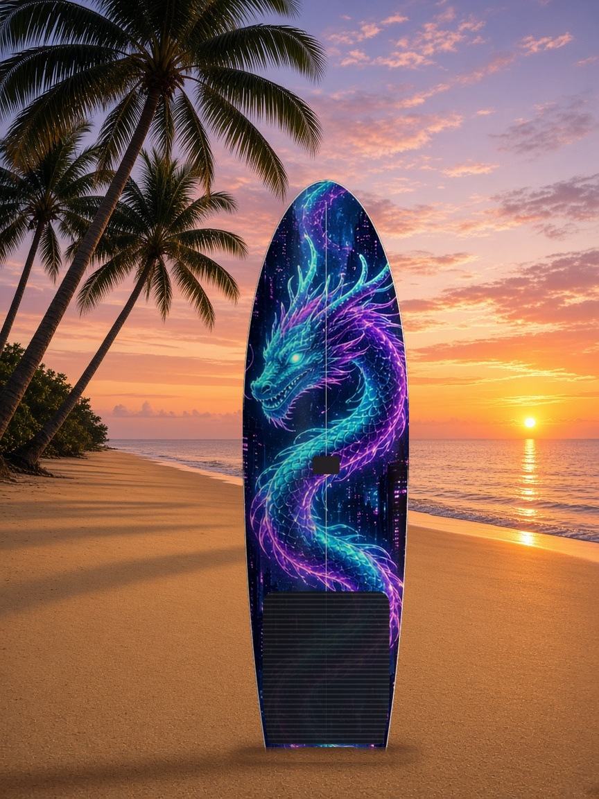 Neon Dragon Coil paddleboard wrap, top side