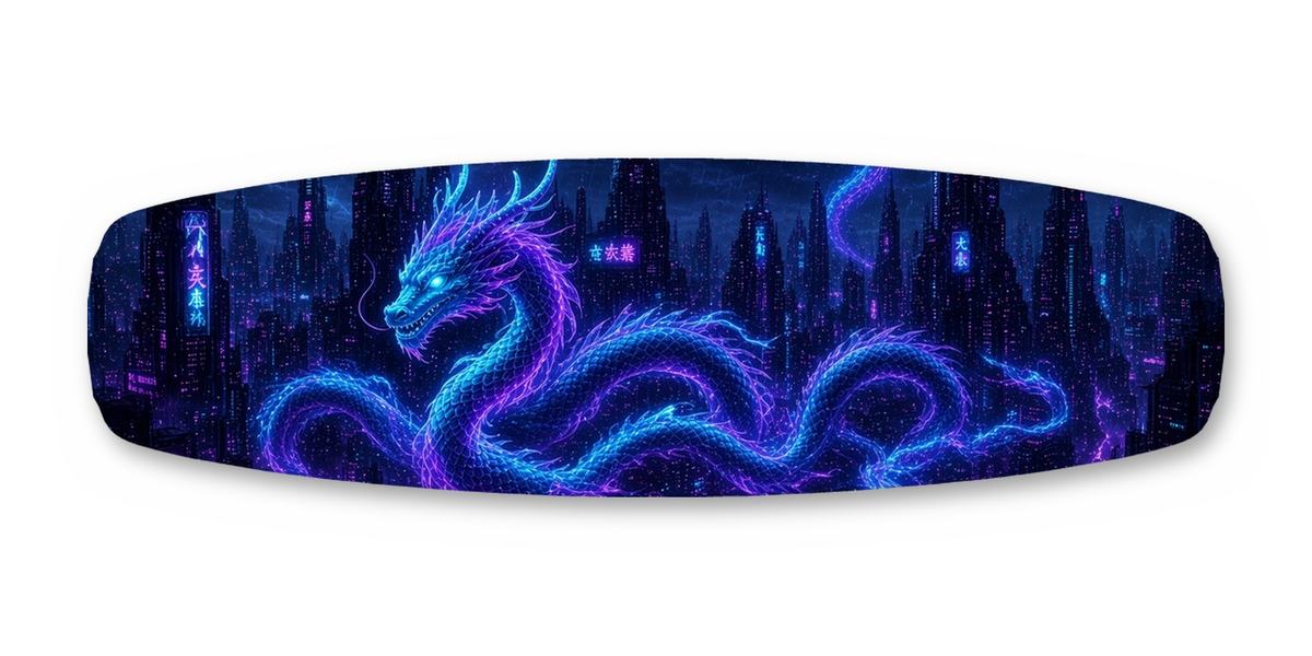 Neon Dragon Coil wakeboard, studio shot wrap, top side