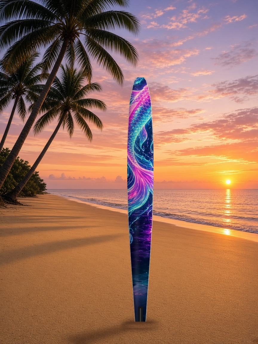 Neon Koi Skyline slalom ski, top side