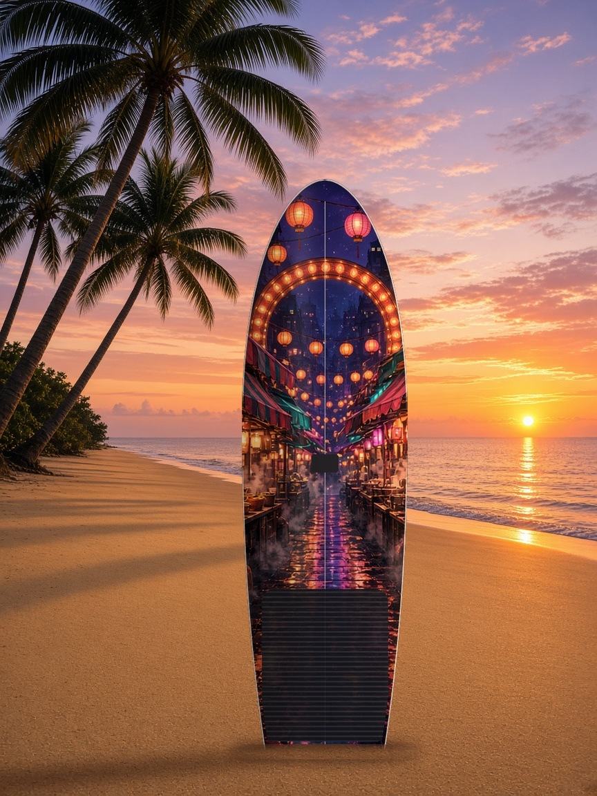 Night Market Lanterns paddleboard wrap, top side