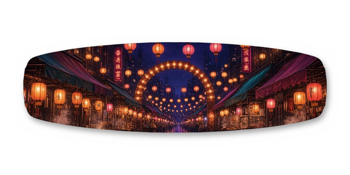 Night Market Lanterns wakeboard, studio shot wrap, top side