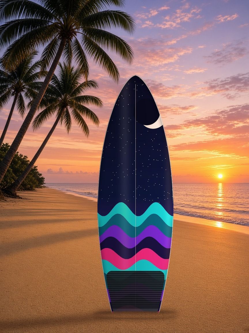 Night Surf surfboard wrap, top side, Summer Water collection
