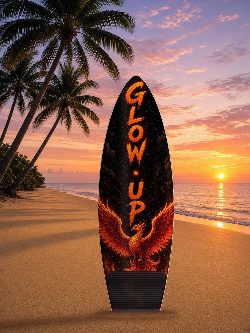 Phoenix Forge City Glowup surfboard wrap, top side