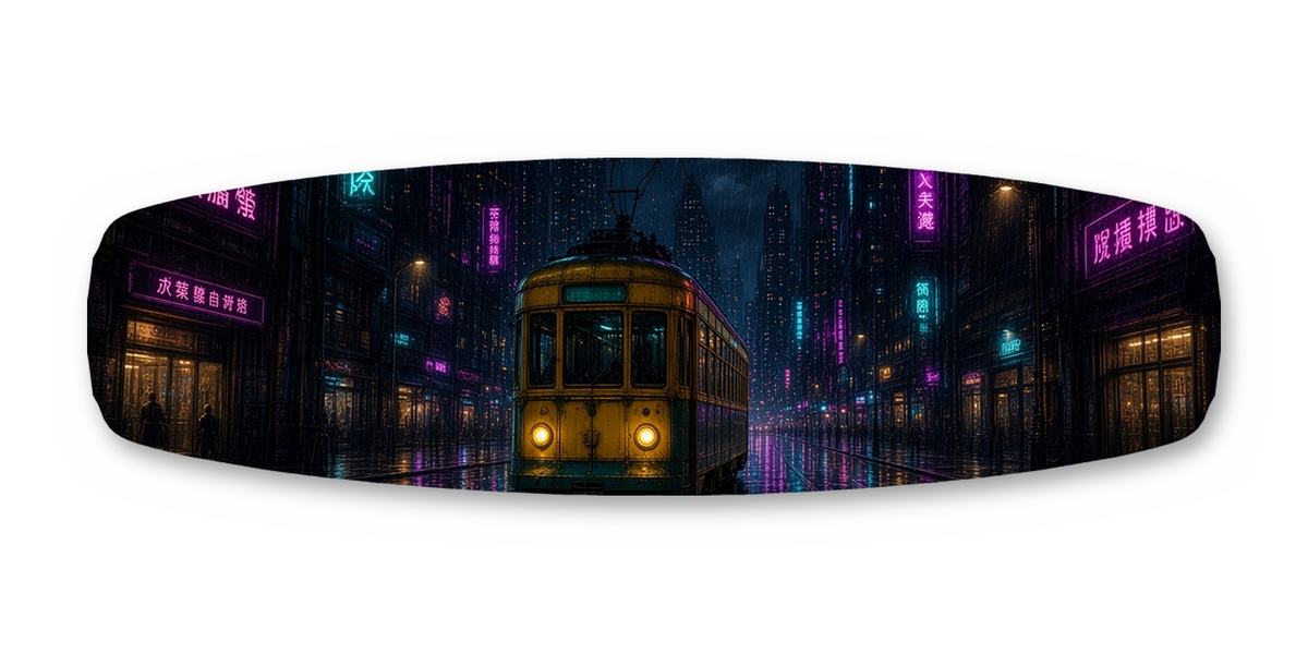 Rain Tram Street wakeboard, studio shot wrap, top side